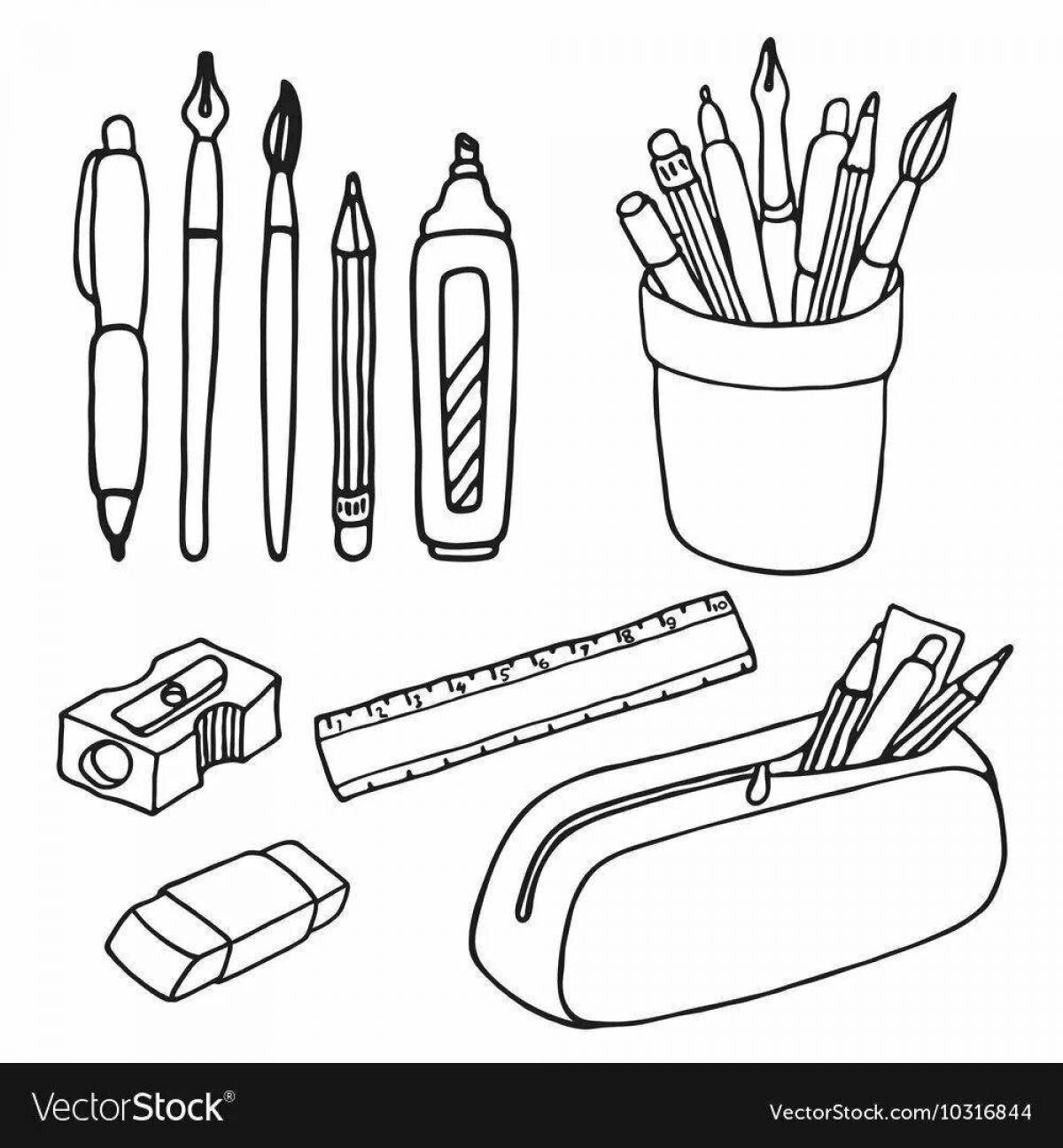 Coloring page of school supplies
