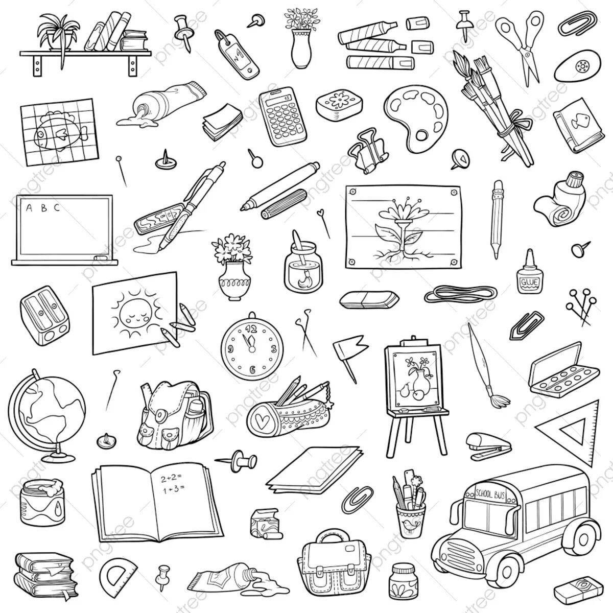 Coloring book school supplies in color pack