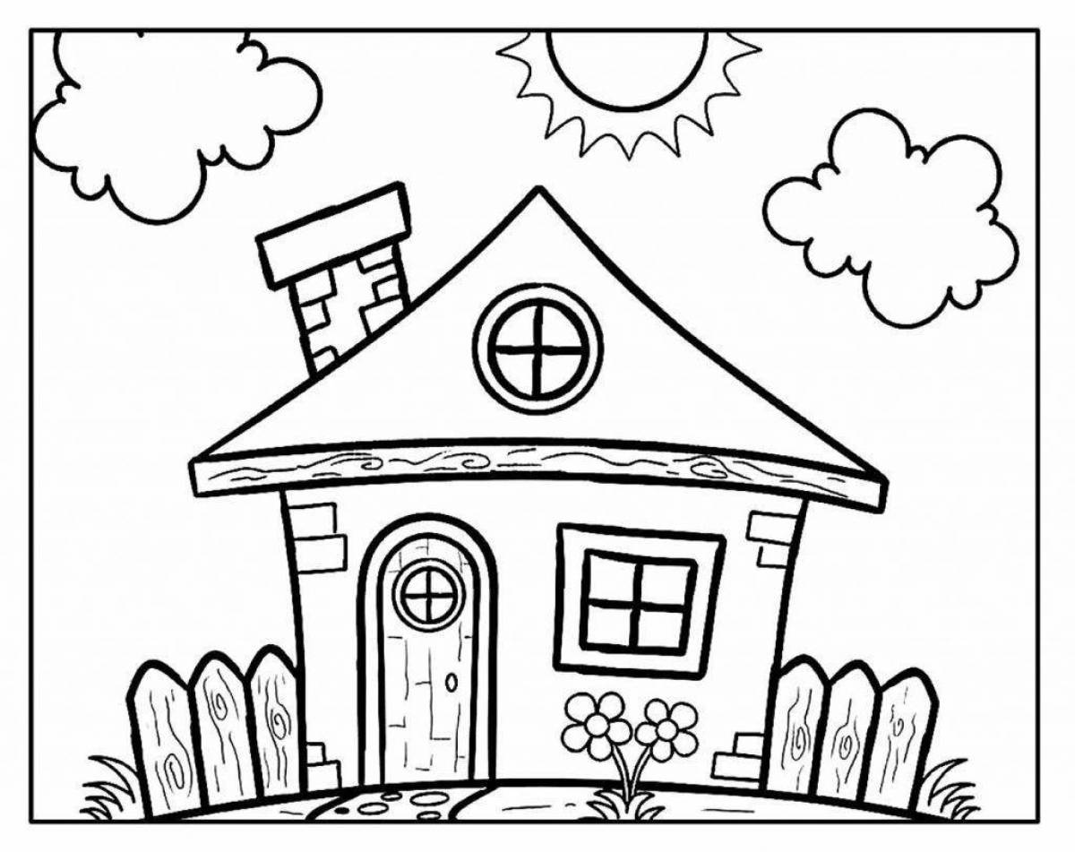 Colourful rainbow house coloring page