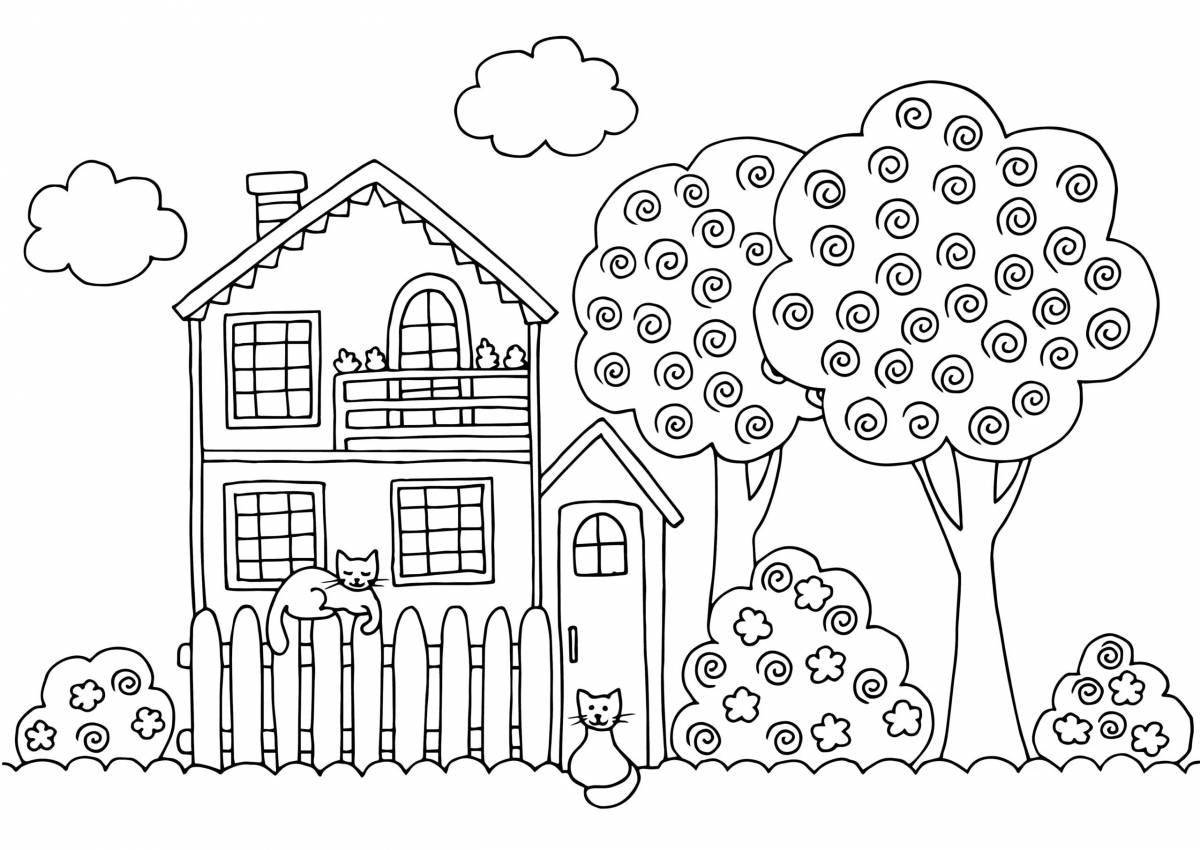 Glowing rainbow house coloring page