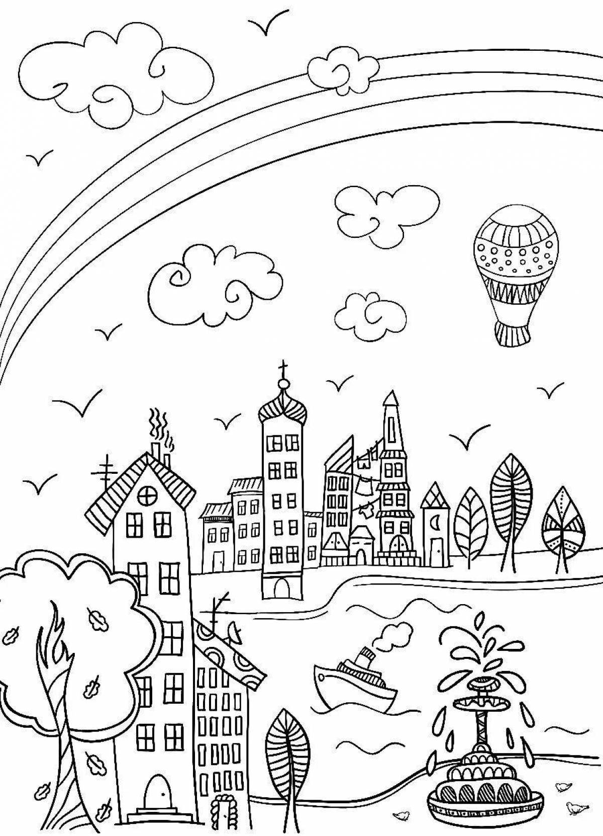 Adorable rainbow house coloring page