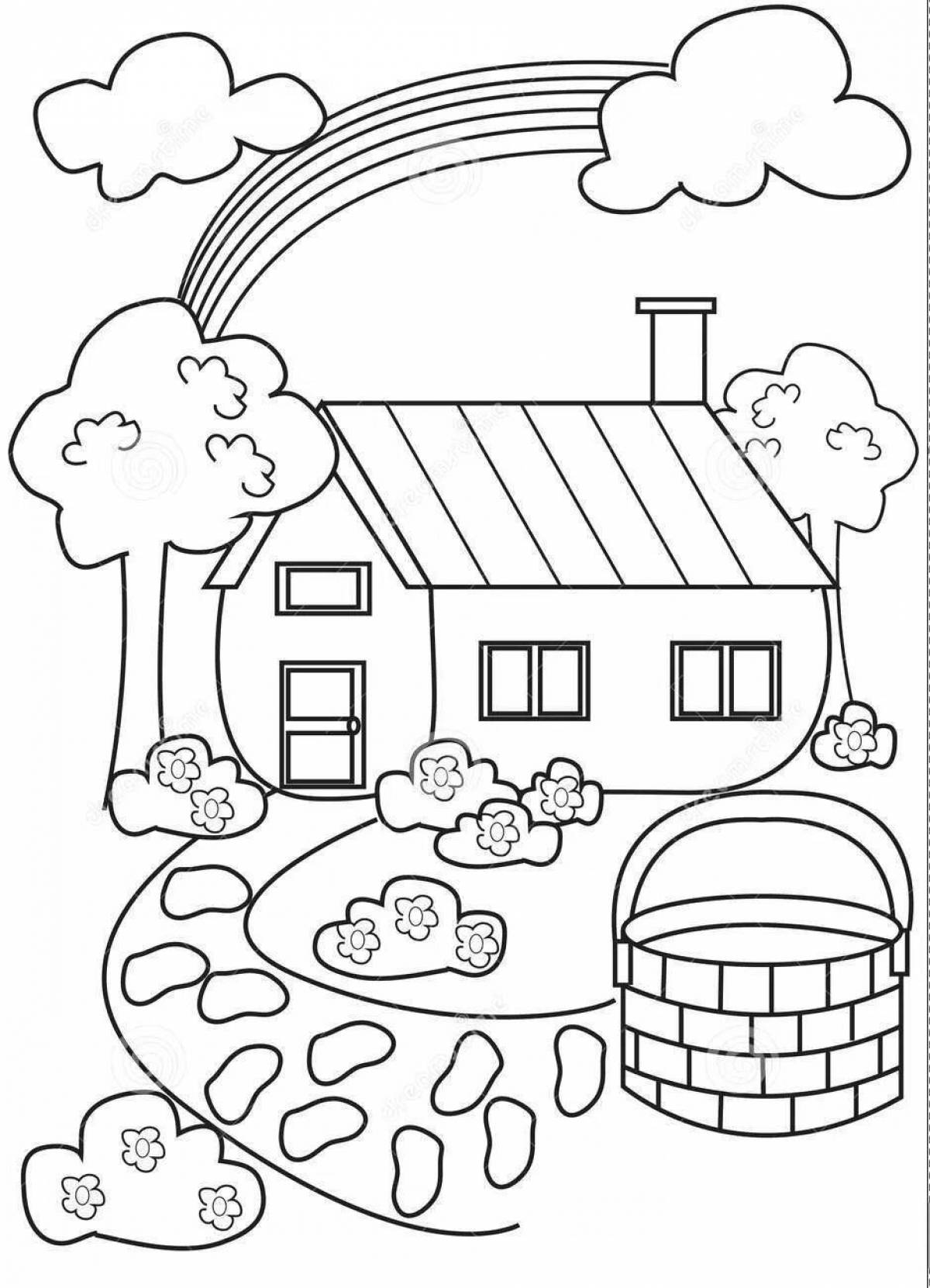 Coloring page festive rainbow house