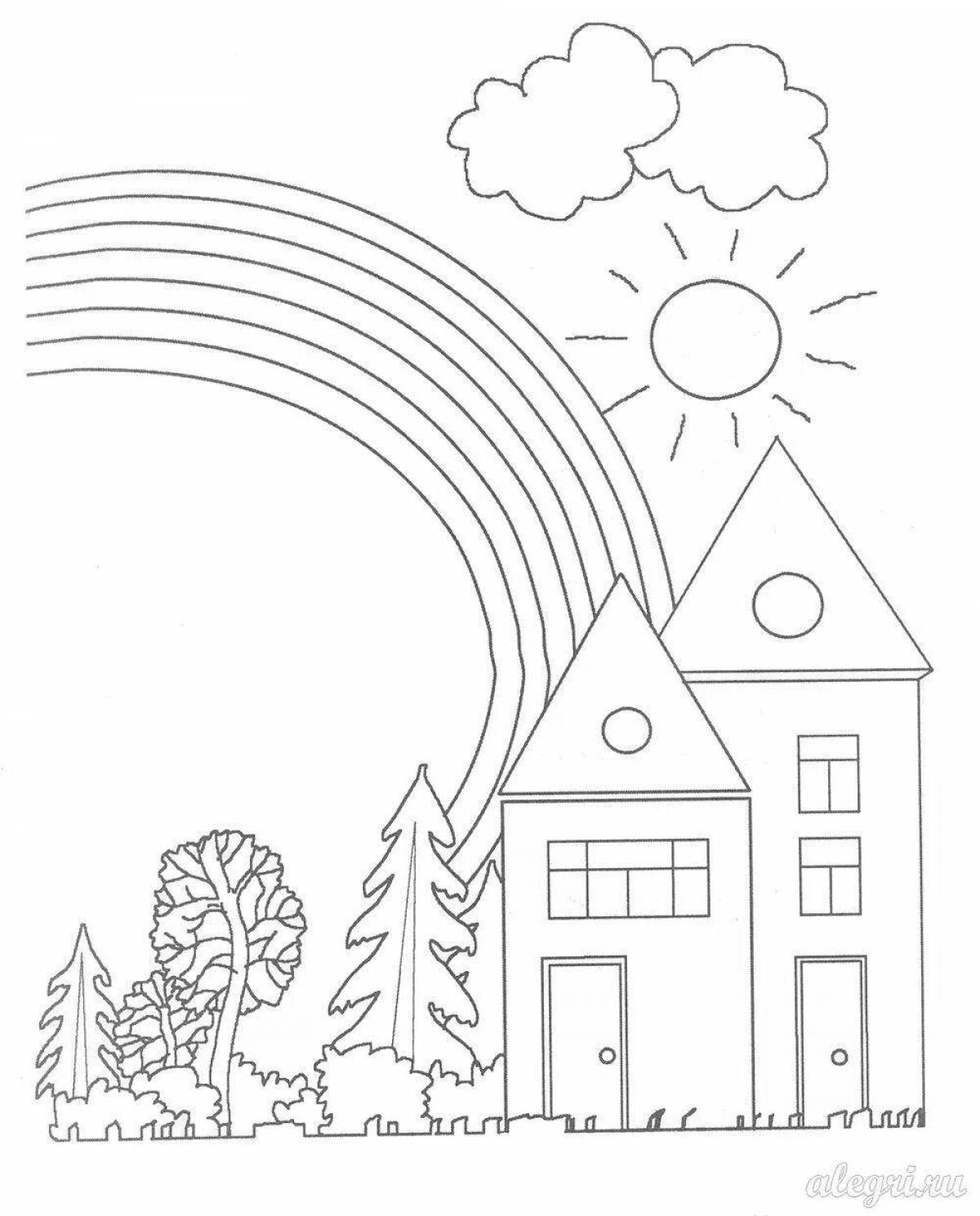 Glitter rainbow house coloring page