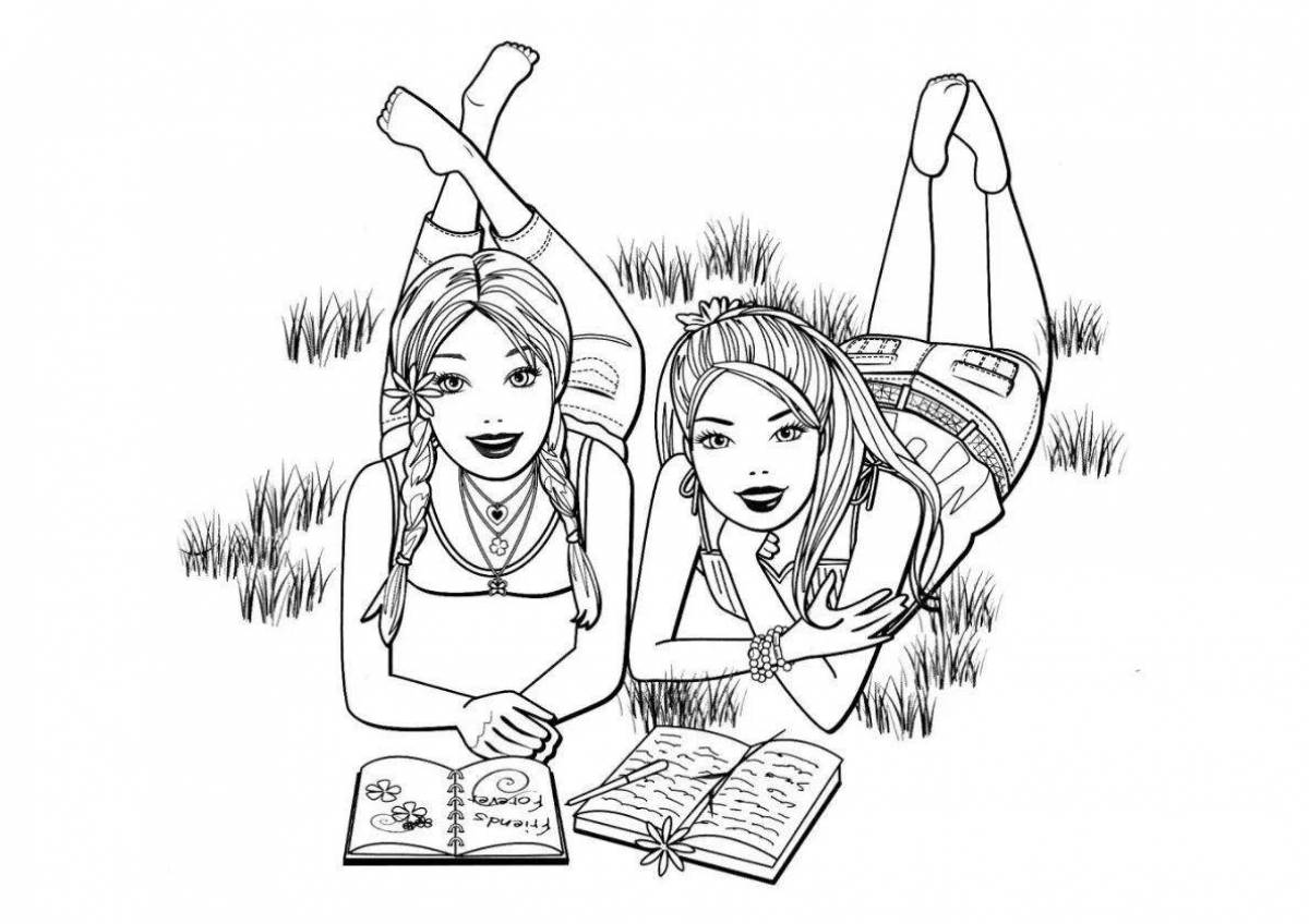 Serene coloring page bw for girls