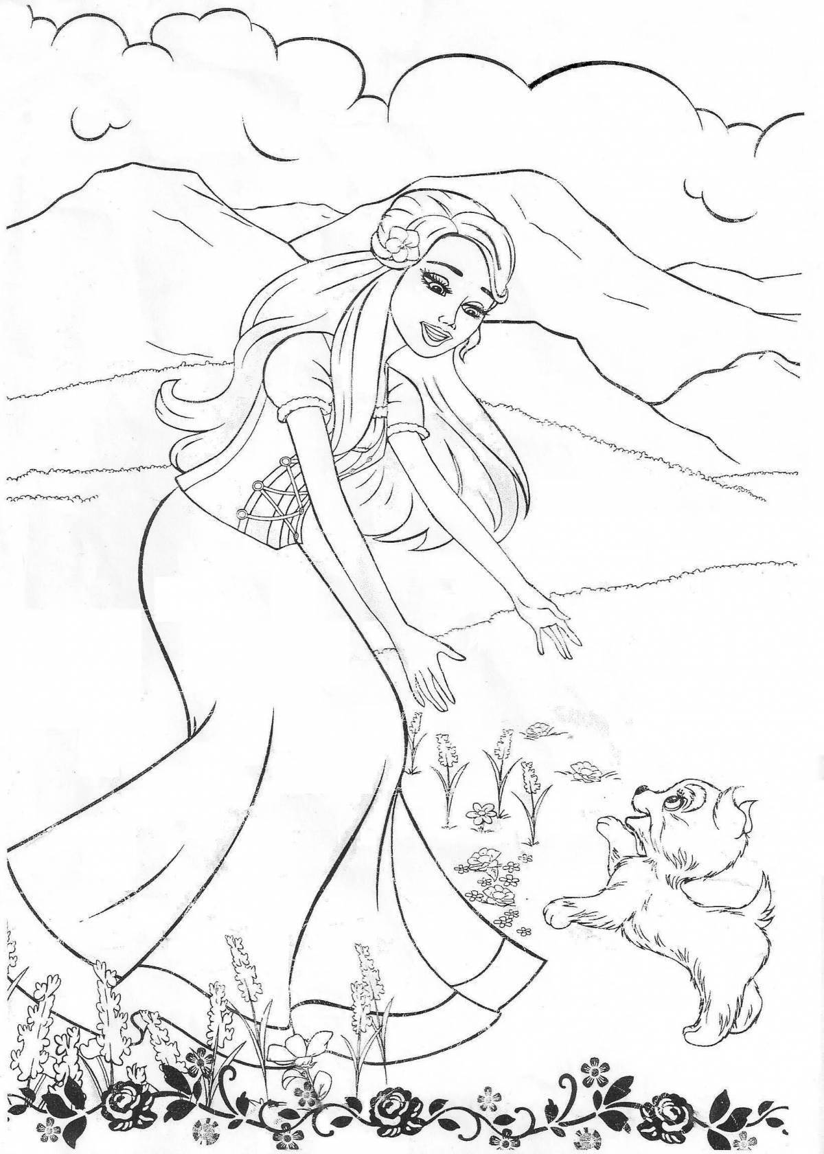Charming coloring barbie with a dog