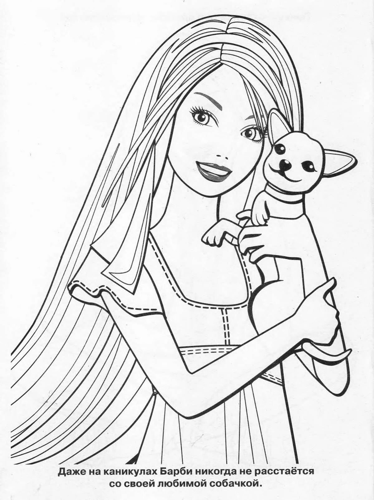 Delightful coloring of barbie with a dog