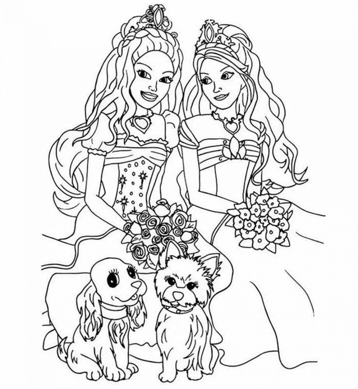 Fun coloring book Barbie with a dog