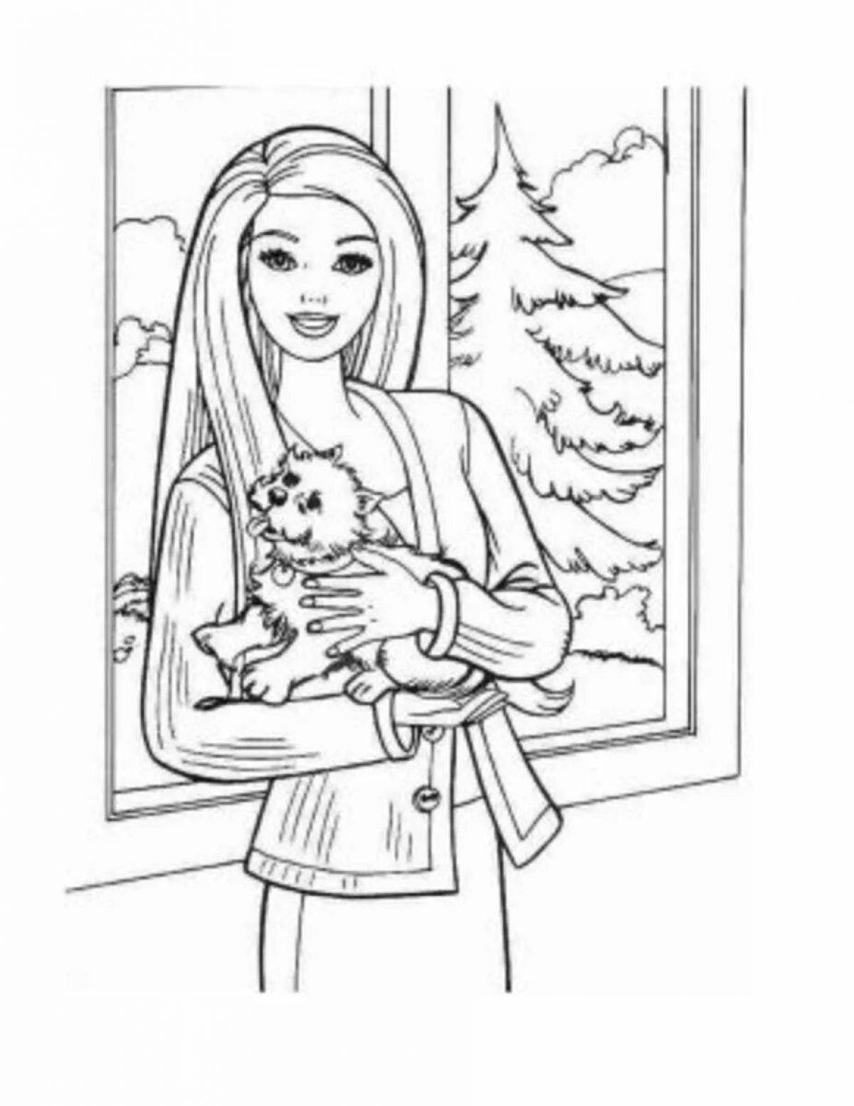 Playful coloring of barbie with a dog
