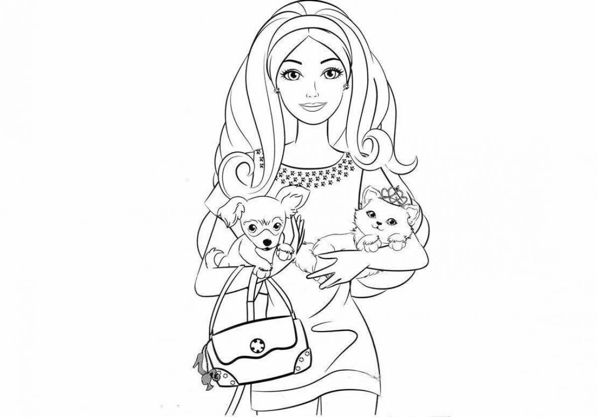 Fun coloring barbie with a dog