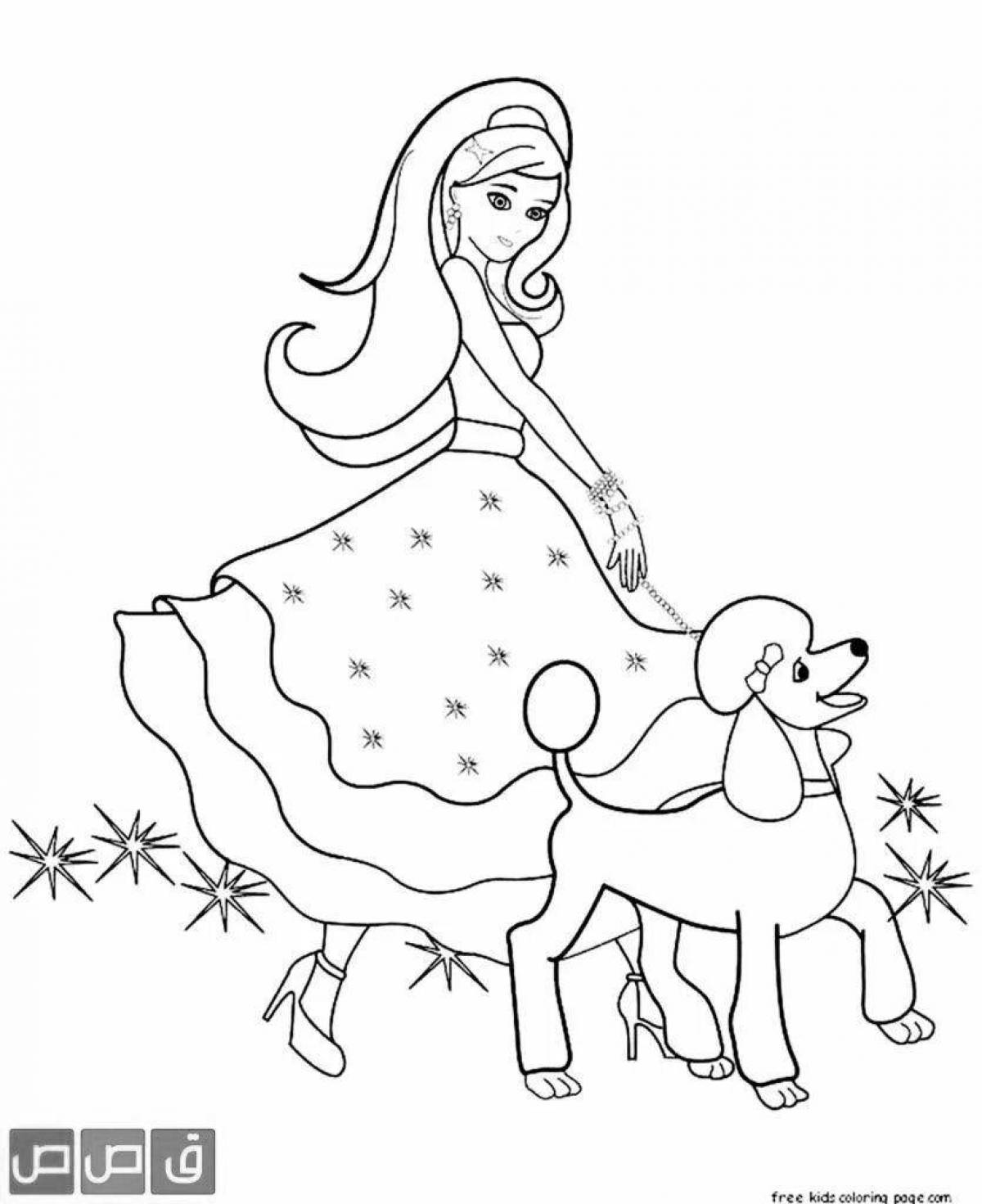 Fancy coloring barbie with a dog