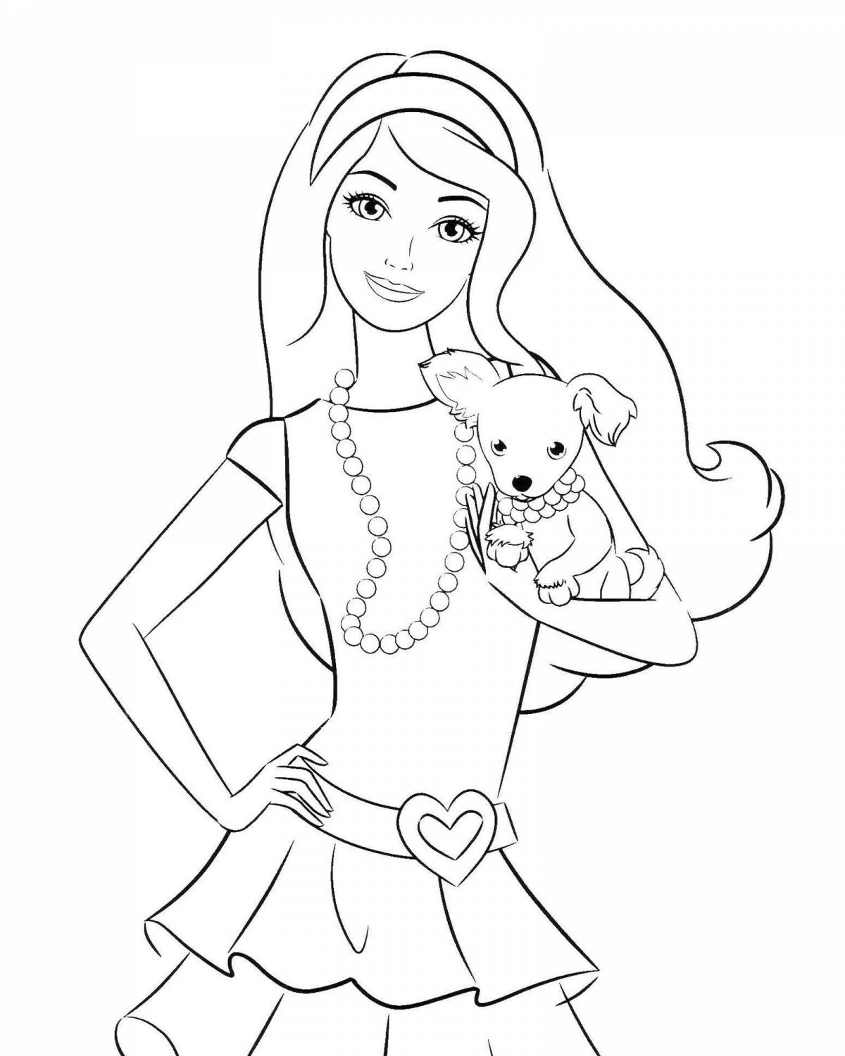 Violent coloring of barbie with a dog