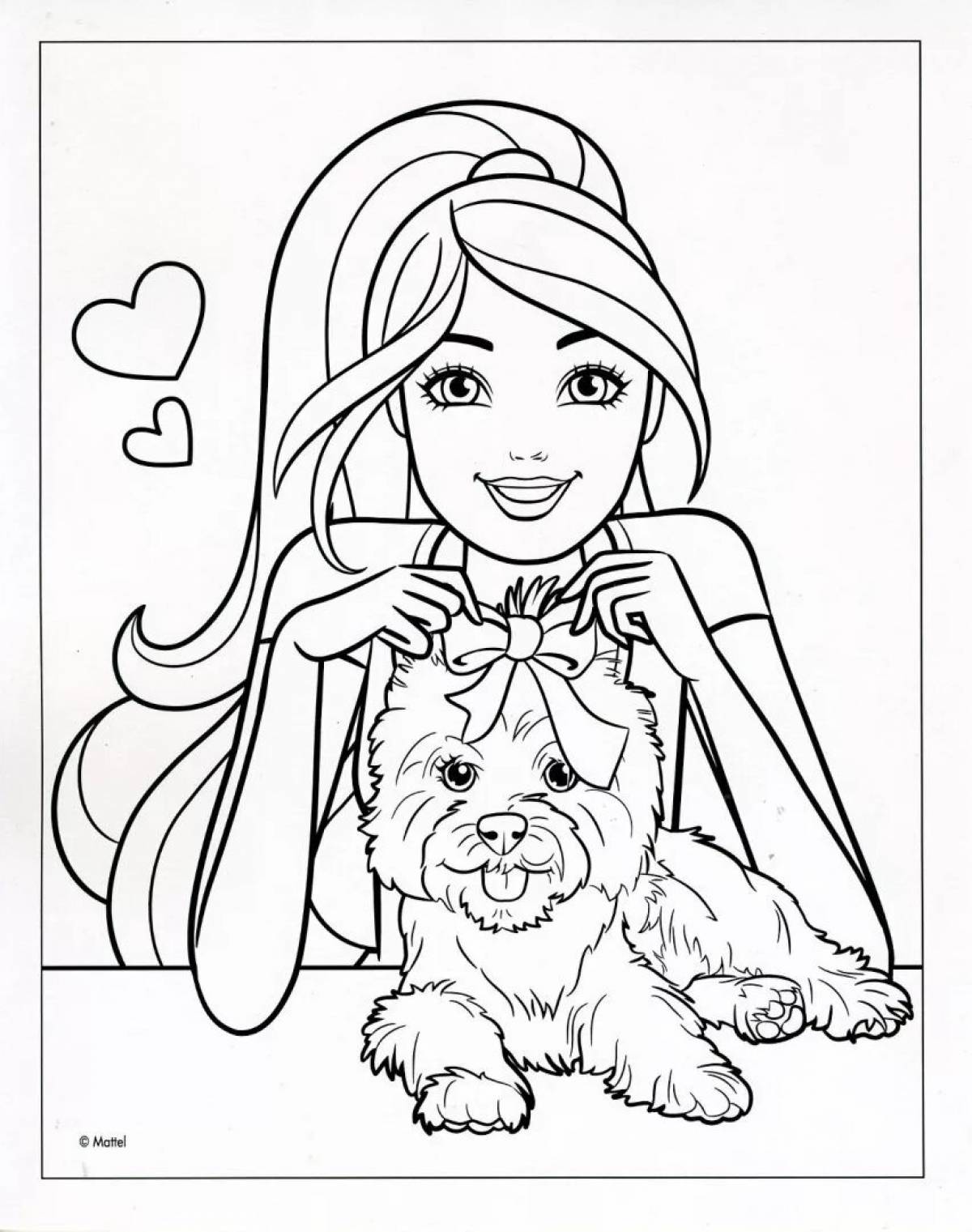 Animated coloring of barbie with a dog