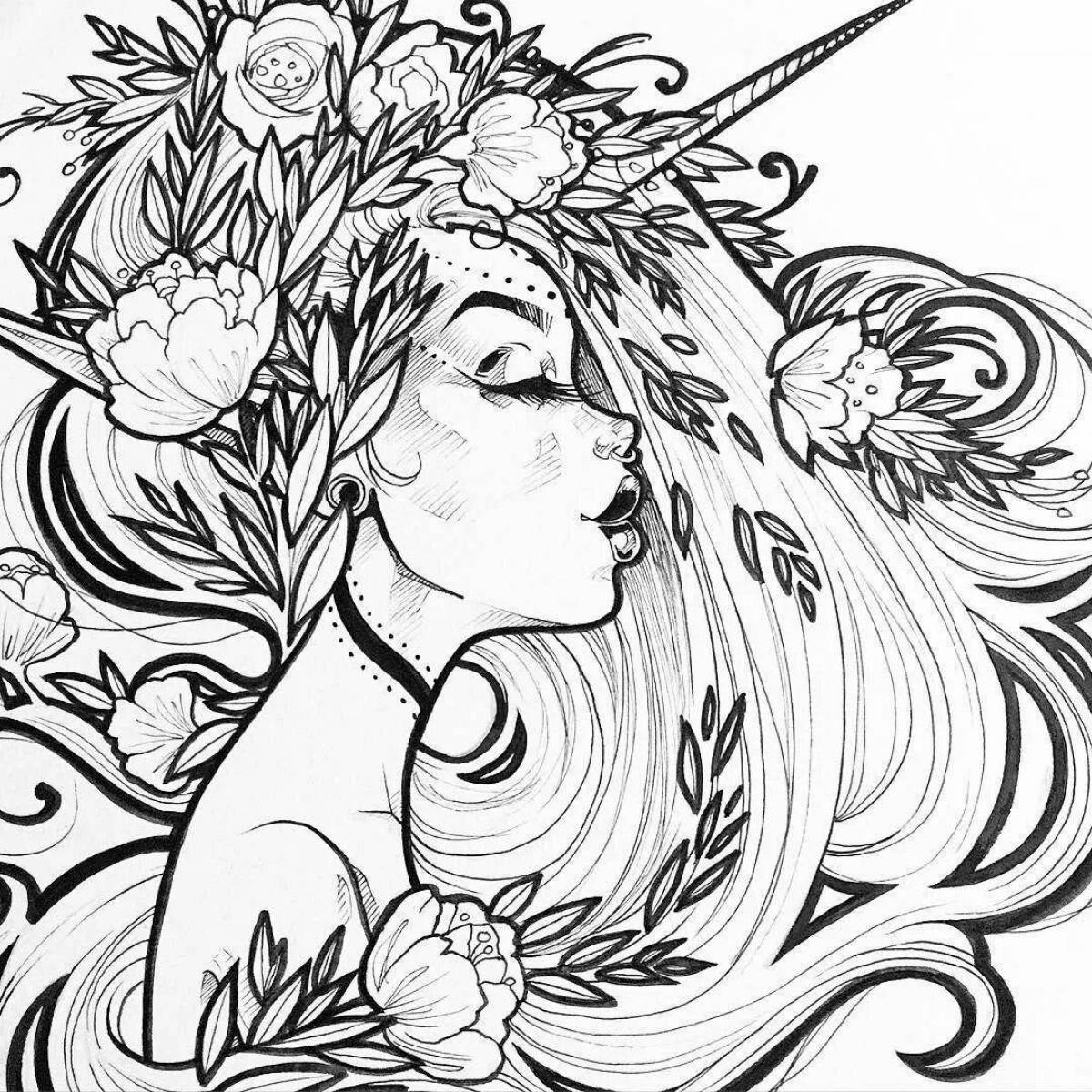 Radiant coloring page aesthetic black and white coloring