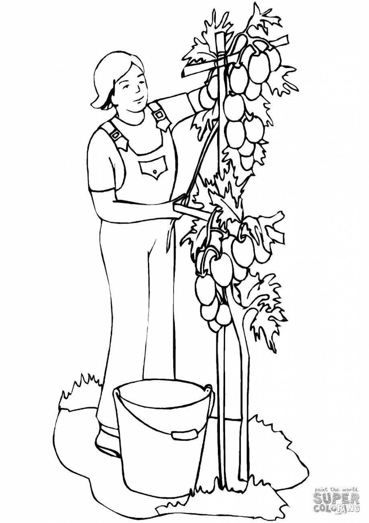 Восхитительный садовник-раскраска для детей