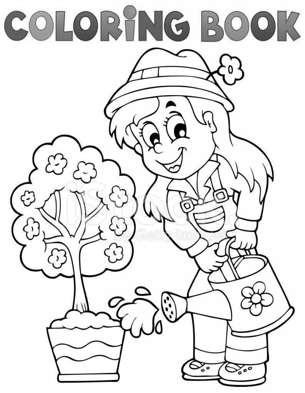 Colorful gardener coloring book for children