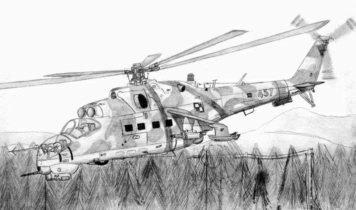 Красочная страница раскраски вертолет ми 24
