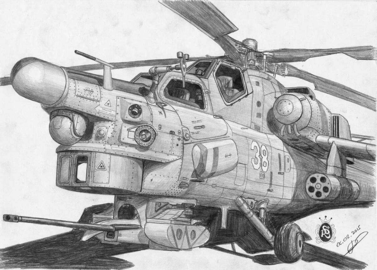 Раскраска великолепный вертолет ми 24