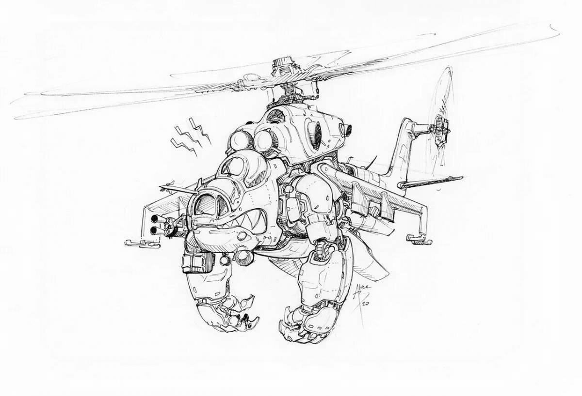Яркая страница раскраски вертолет ми 24
