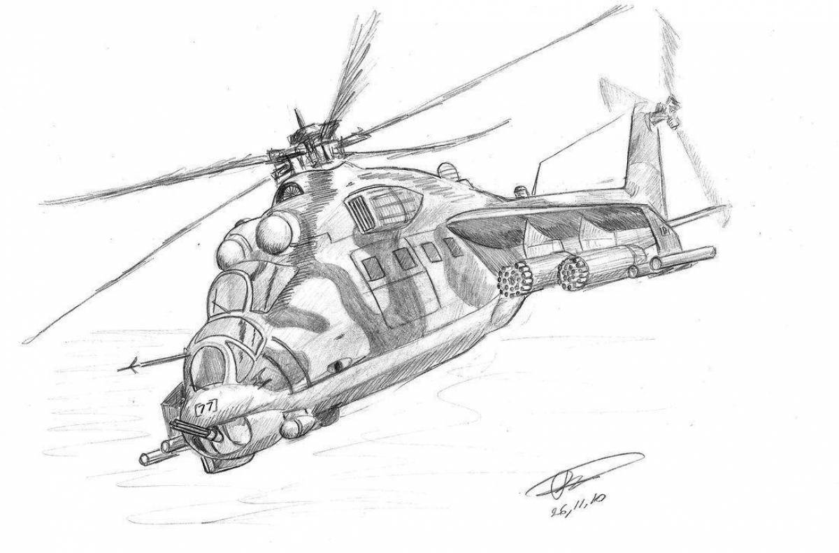 Coloring book glittering helicopter mi 24