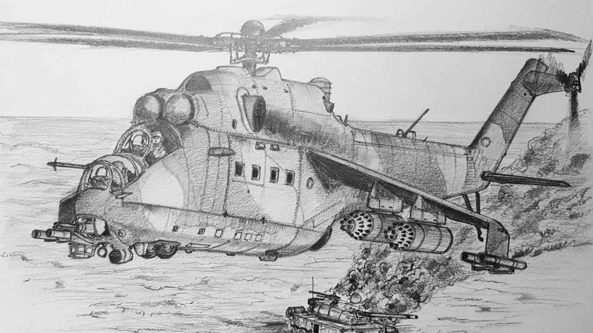 Impressive coloring of mi 24 helicopter