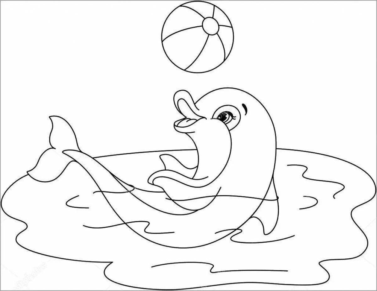Раскраска Дельфин с мячом для детей