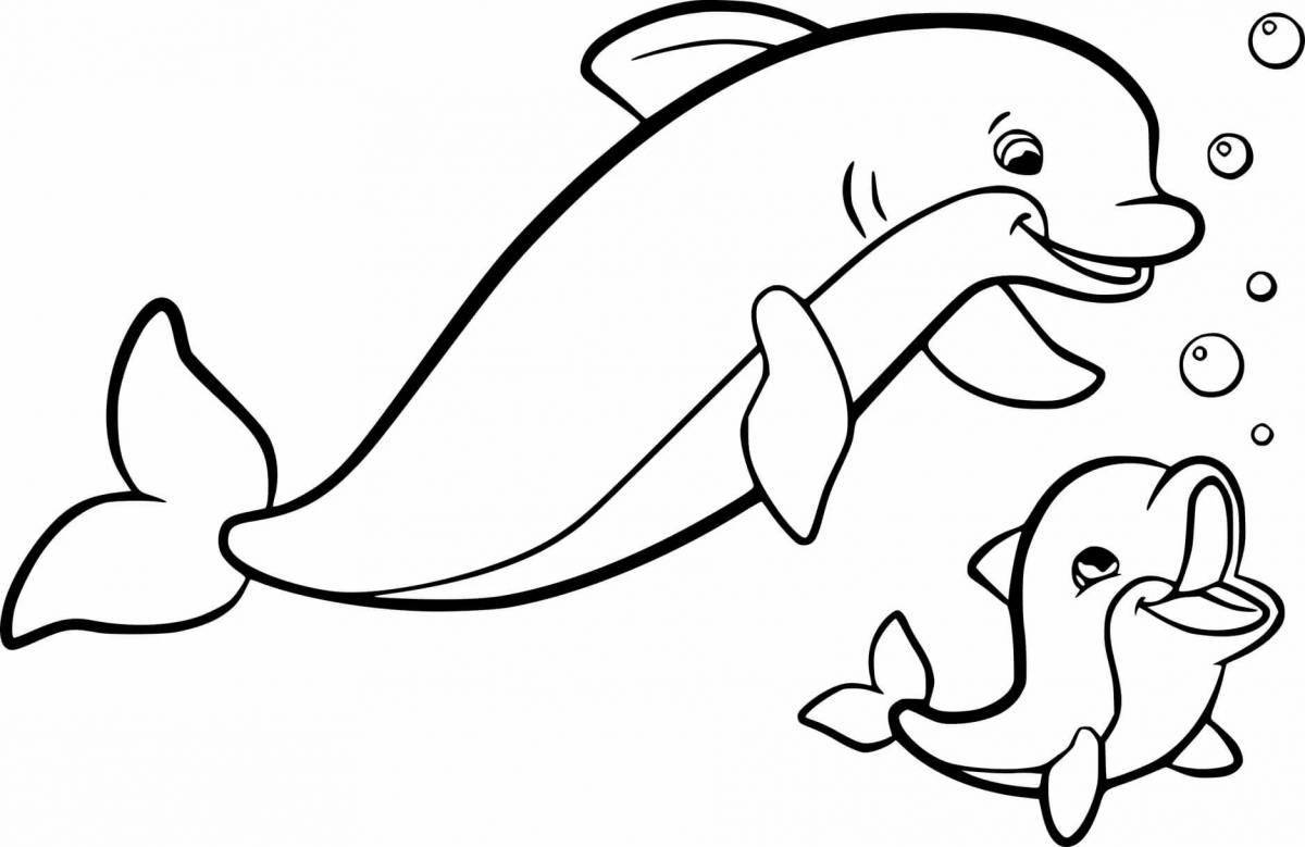 Coloring book shining white dolphin