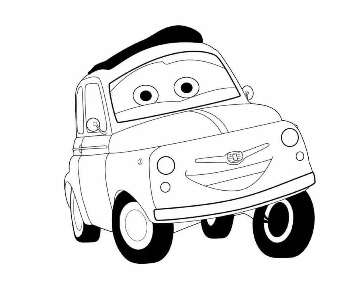 Colorful car with eyes coloring book