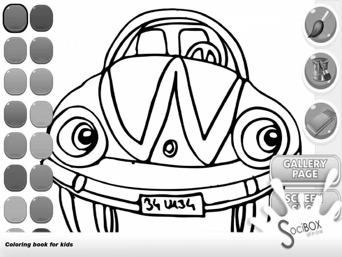 Coloring game playful car with eyes