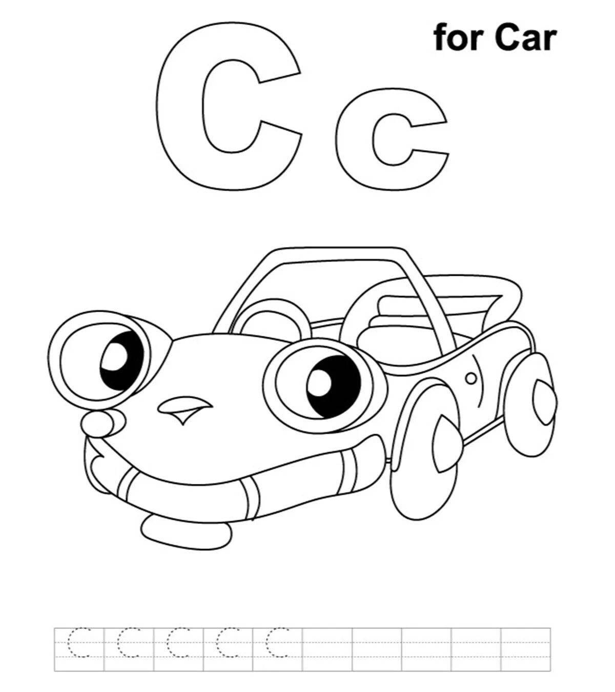 Coloring cute car with eyes
