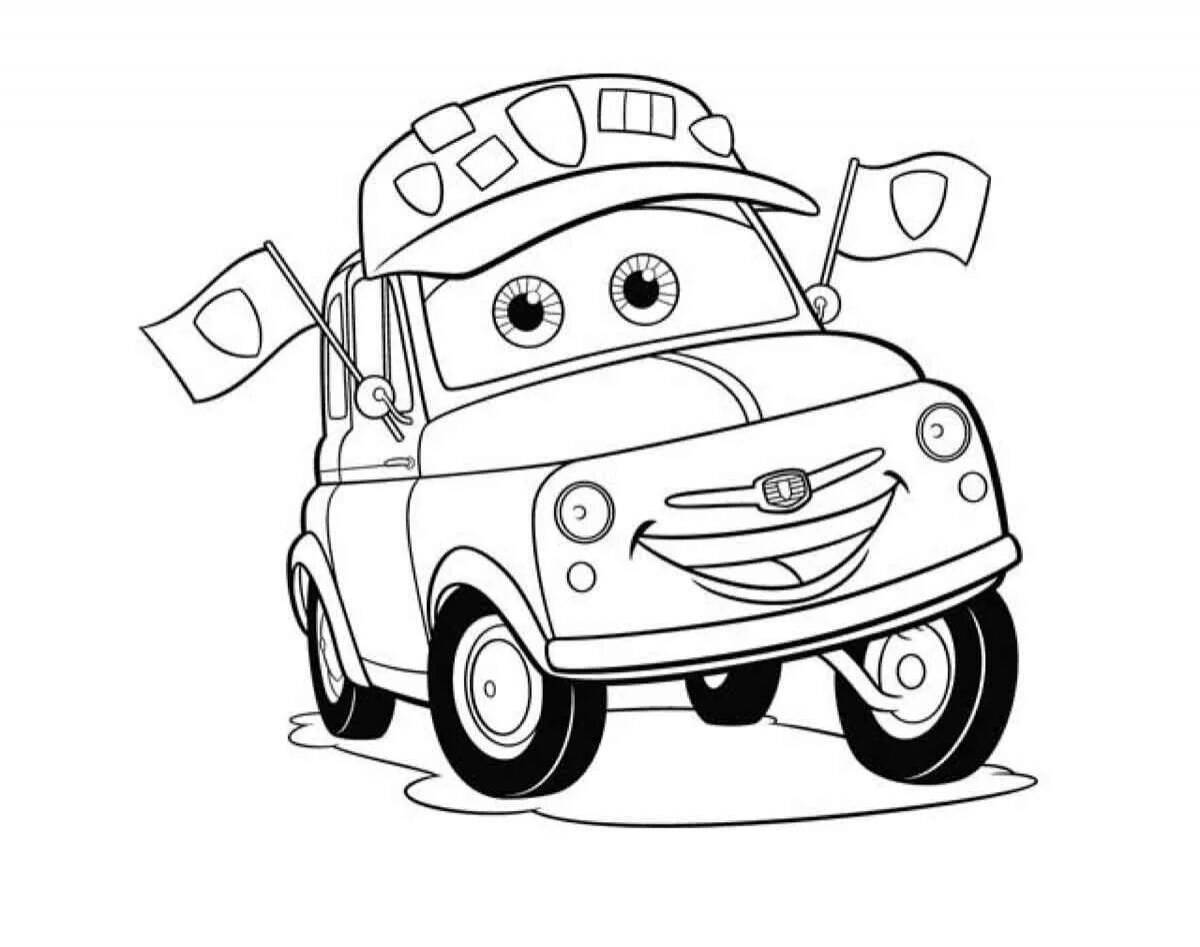 Exquisite car with eyes coloring page