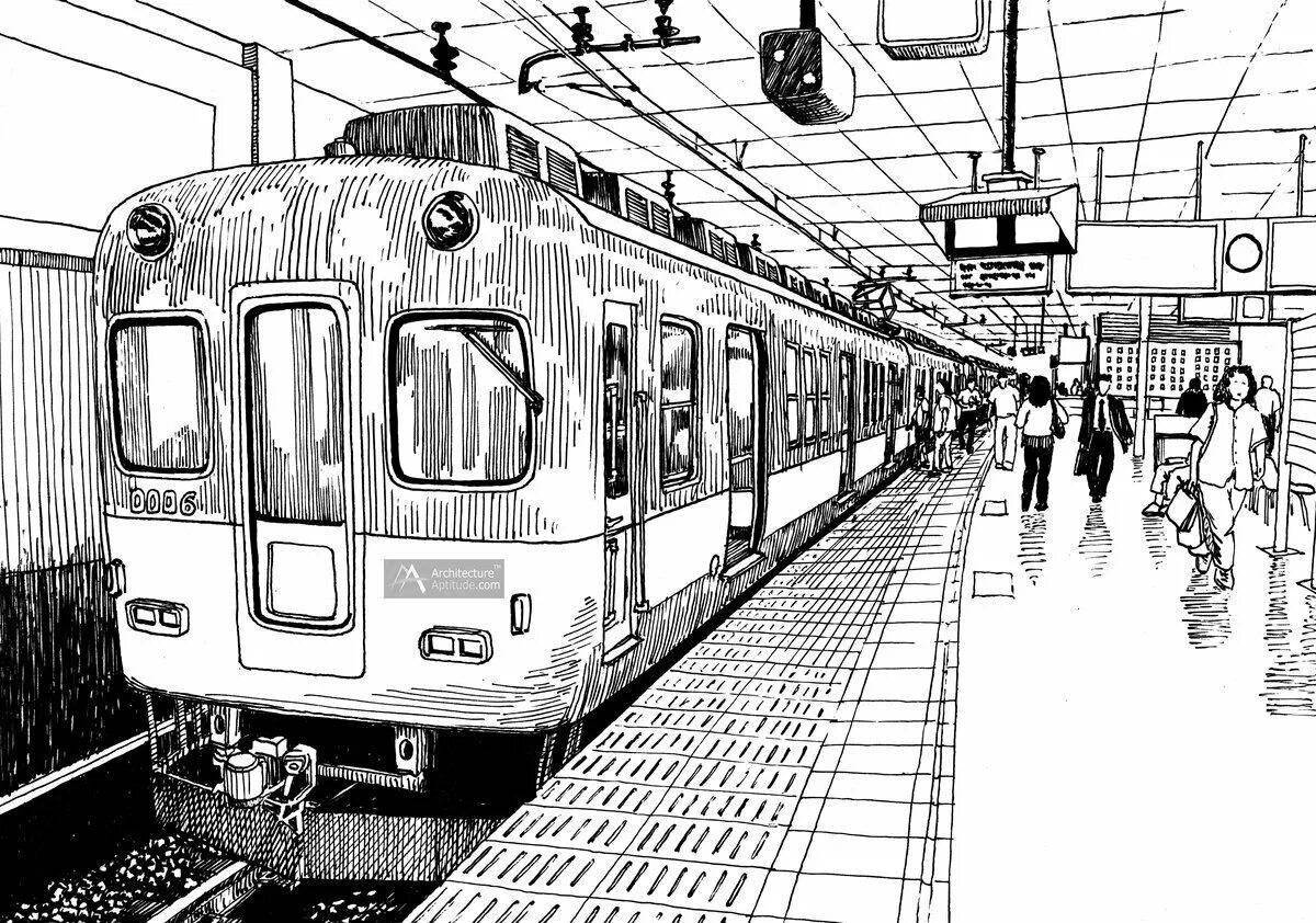 Раскраска захватывающий поезд московского метрополитена