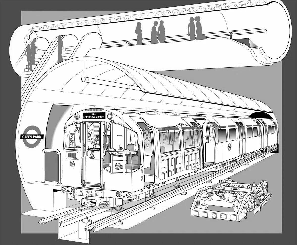 Impressive Moscow metro train coloring page