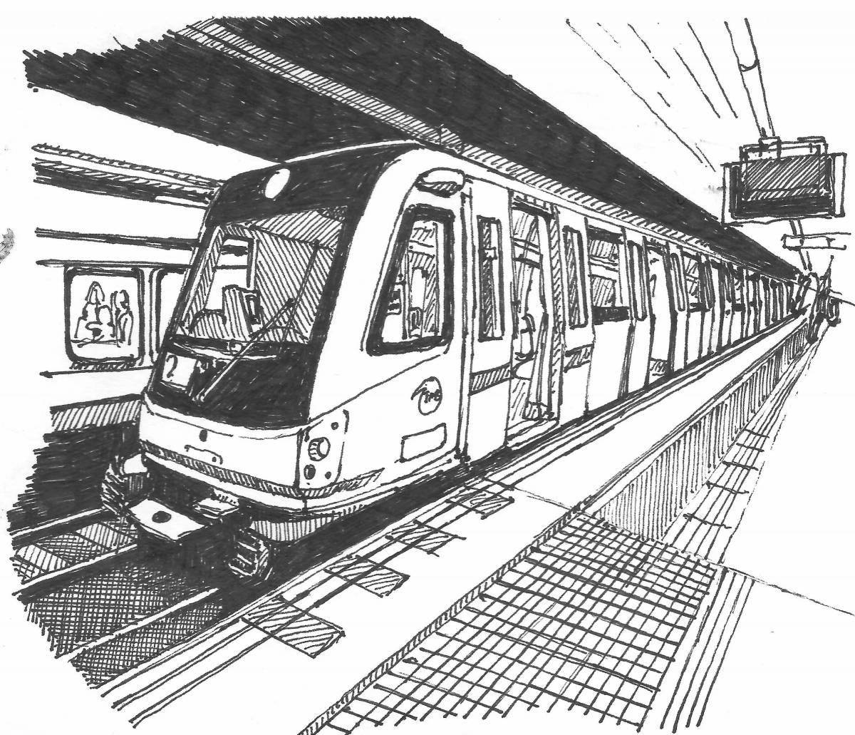 Coloring page for a spectacular Moscow metro train