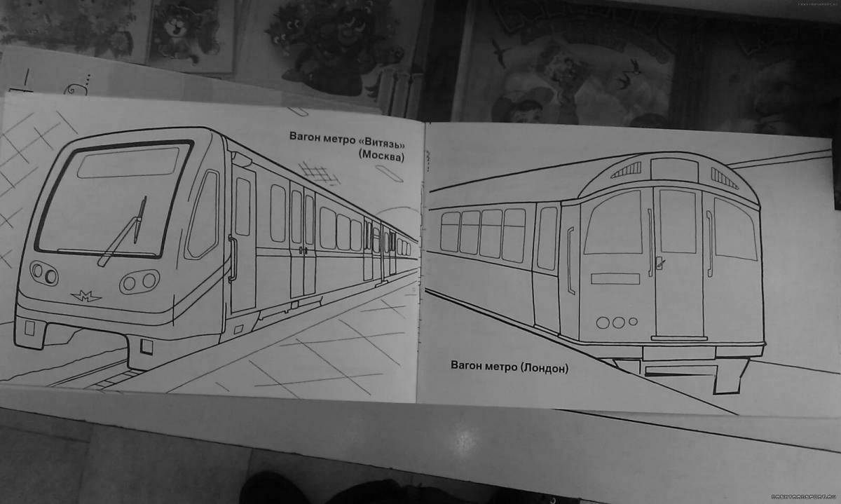 Coloring book of the big Moscow metro train