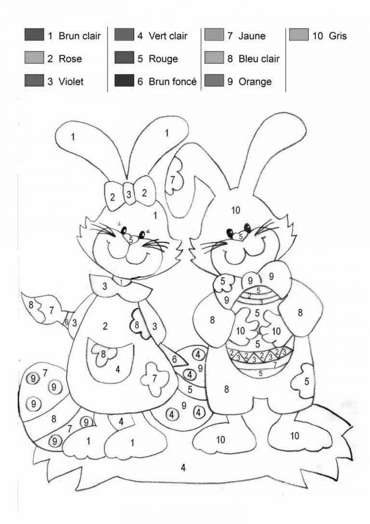 Colourful bunny coloring by numbers