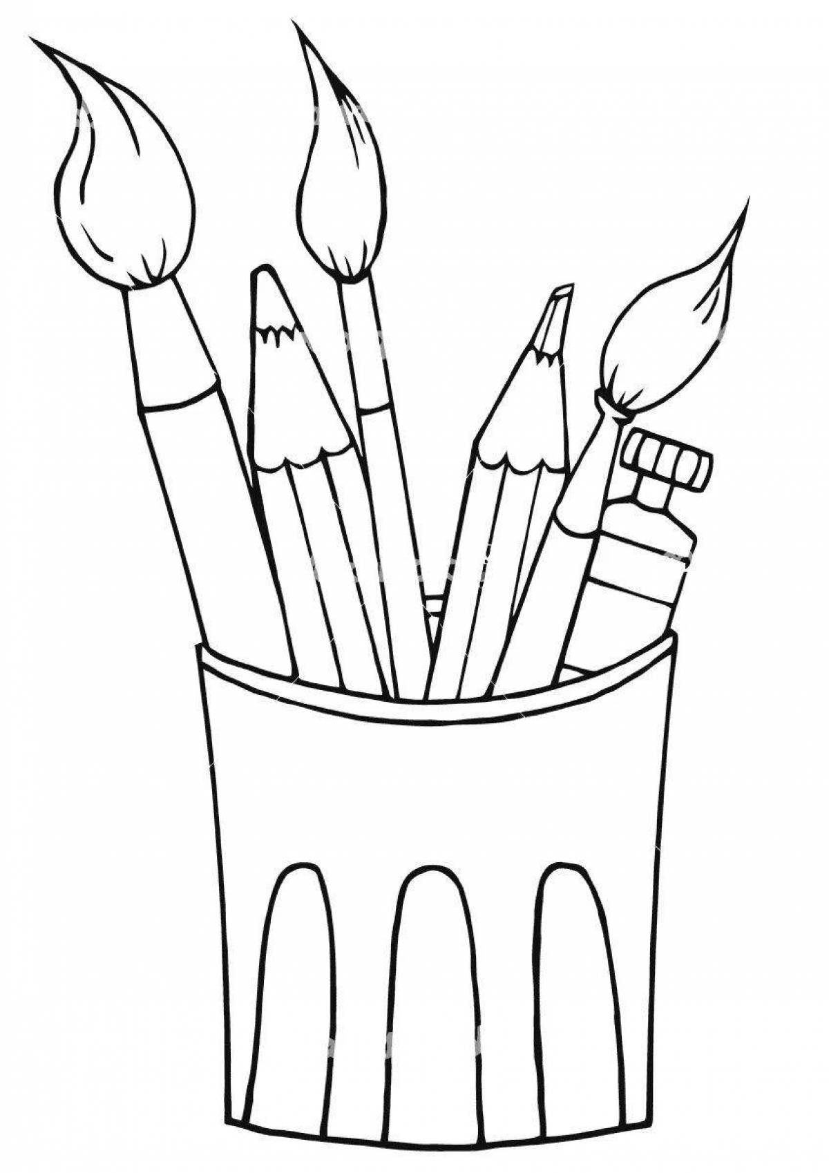Color-frenzy glass coloring page with pencils
