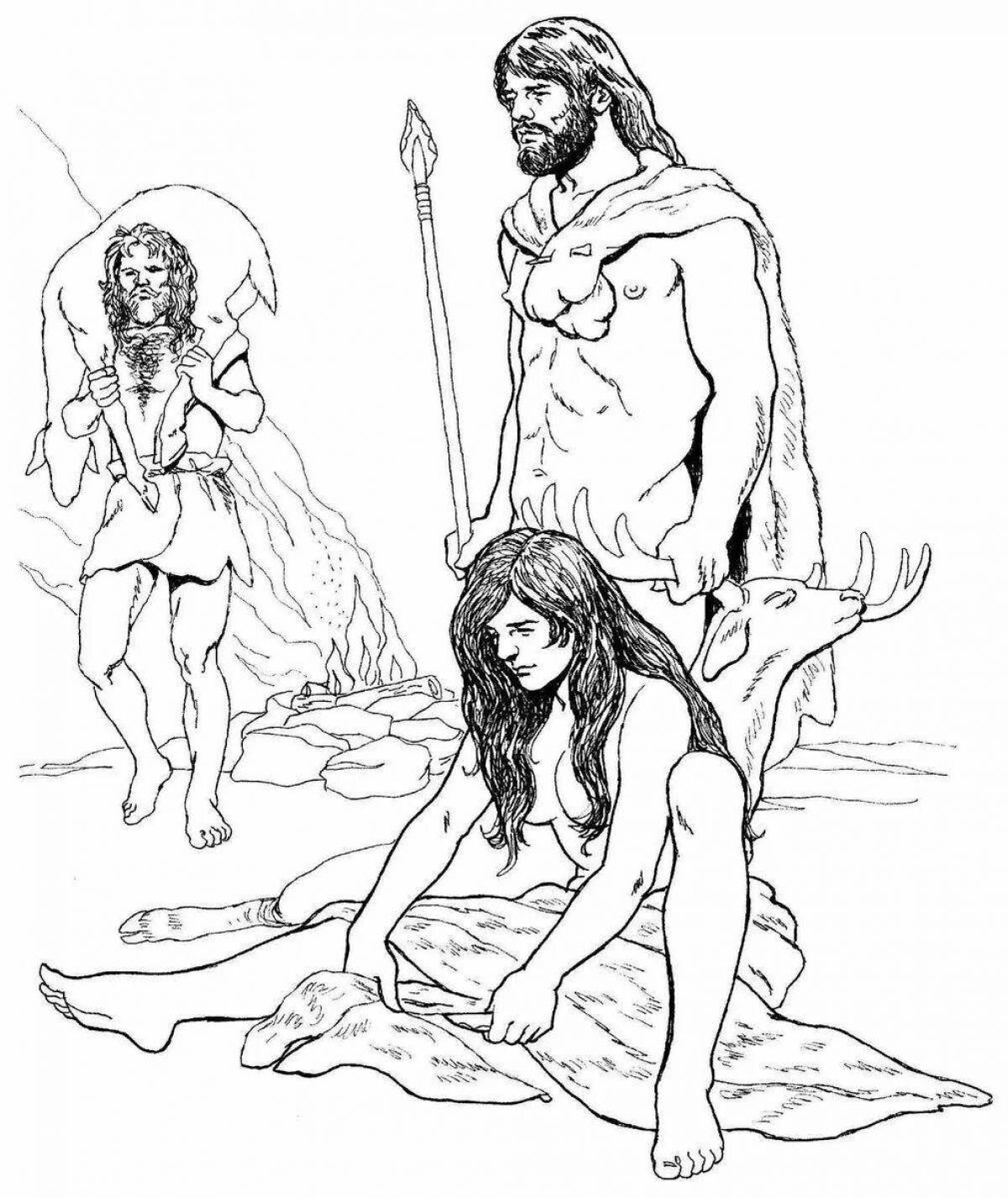 Photo Joyful coloring of primitive people