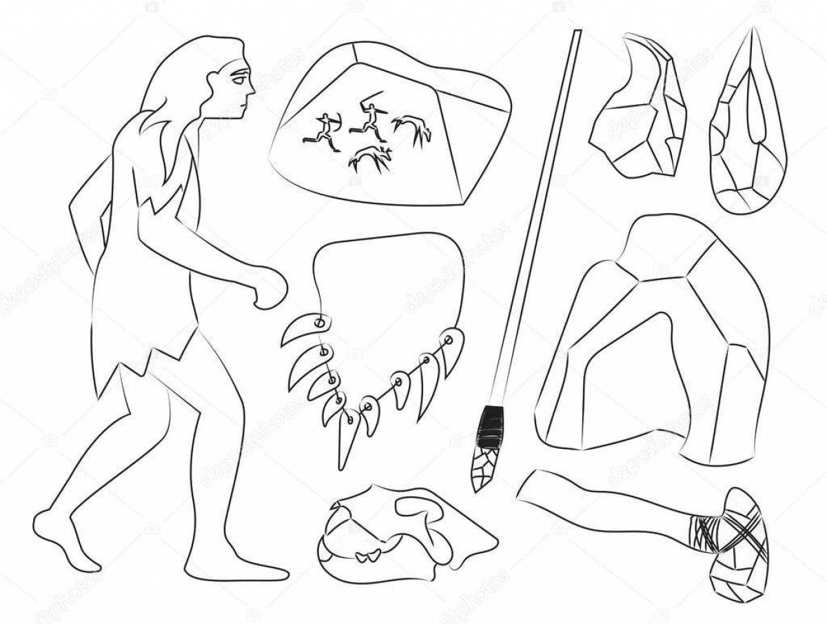 Photo Tempting coloring of primitive people