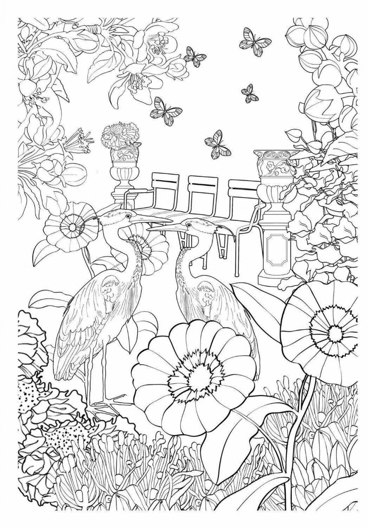 Serene garden coloring page