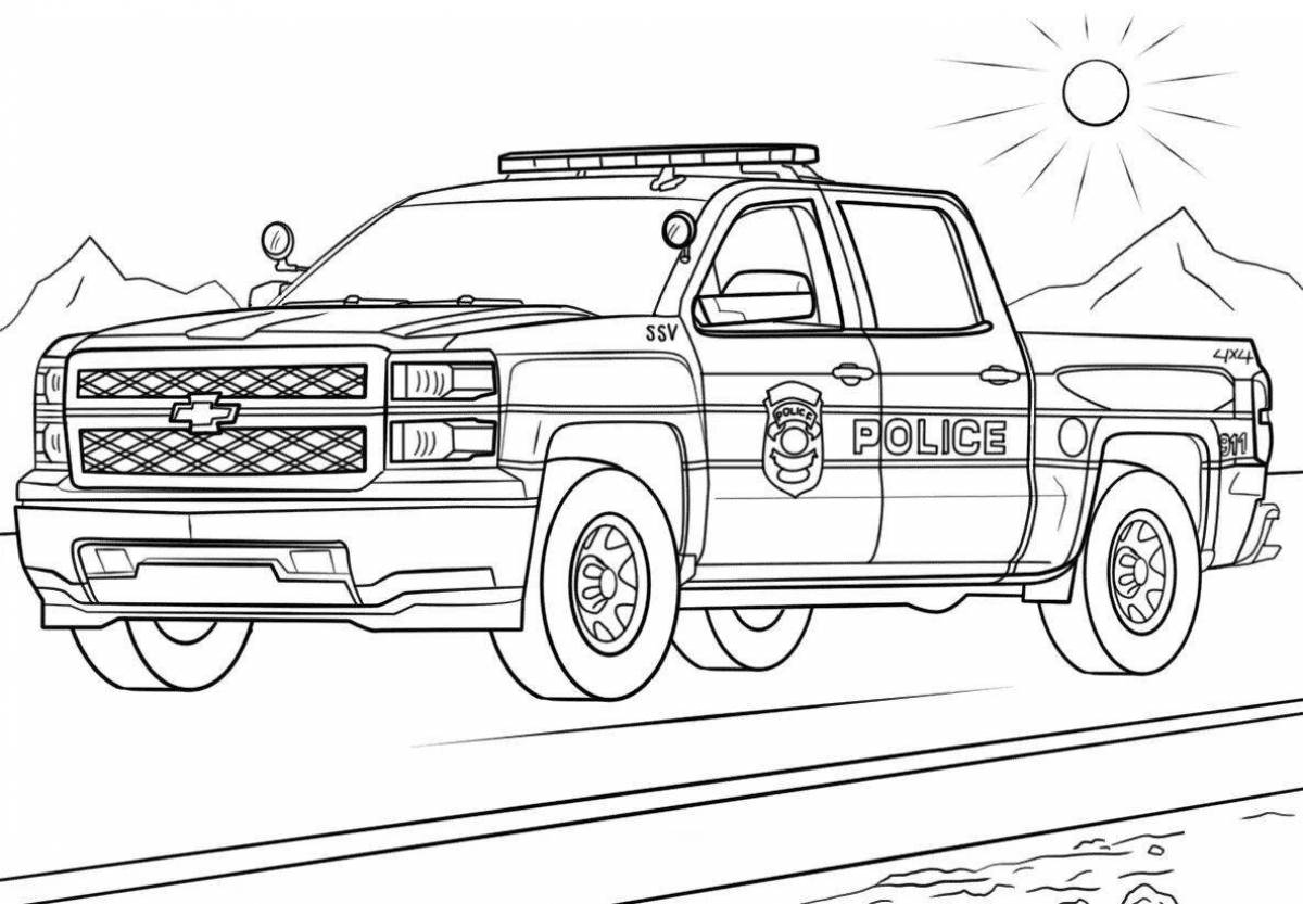 Coloring book funny police car for kids