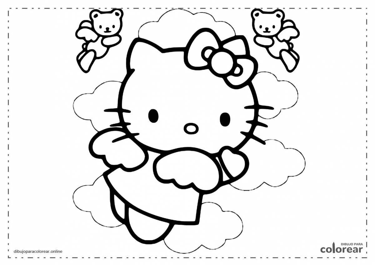 Радостная страница раскраски hello kitty head