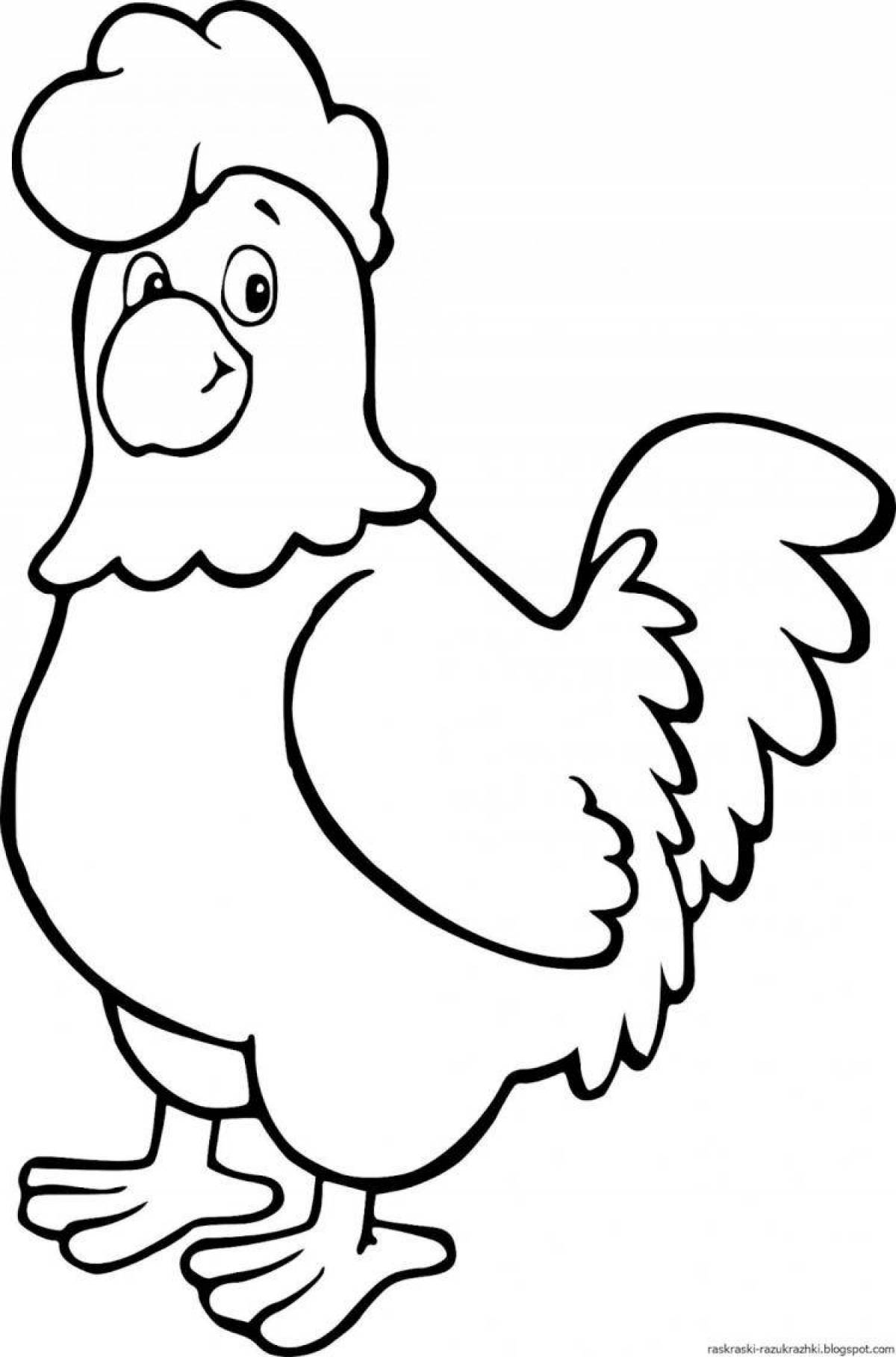 Раскраска курица с цветными брызгами для детей