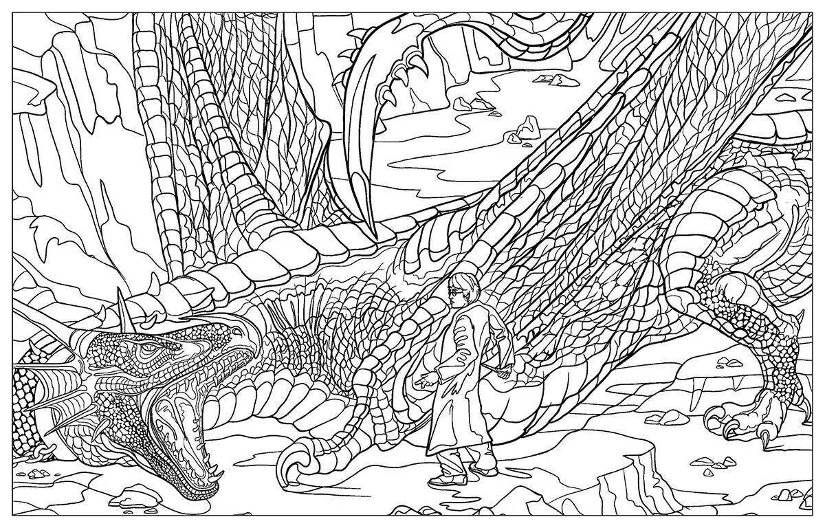 Intricate coloring of dragons of the nine worlds
