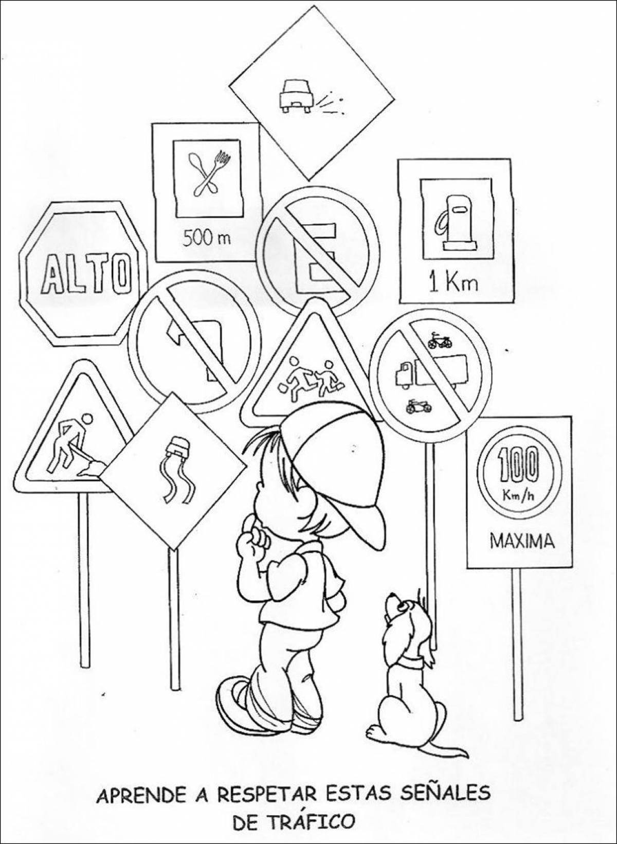 Раскраски по дорожным знакам для дошкольников