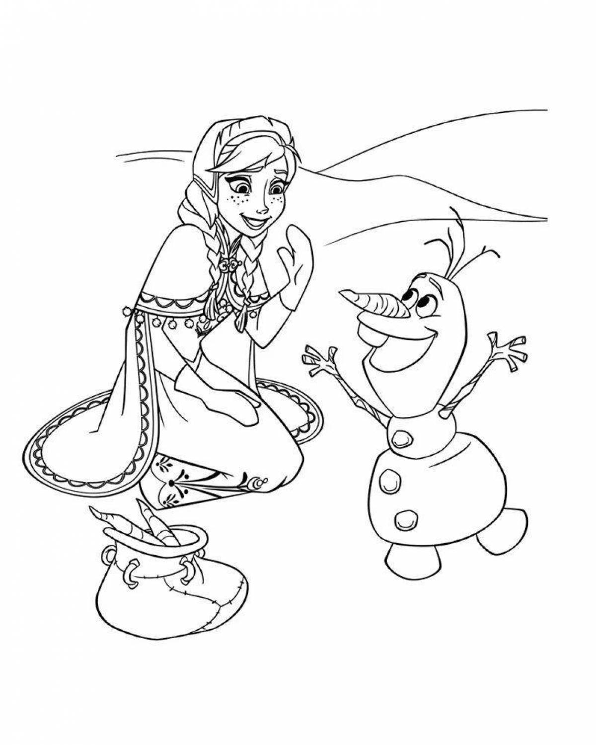 Anna and Olaf jubilant coloring page