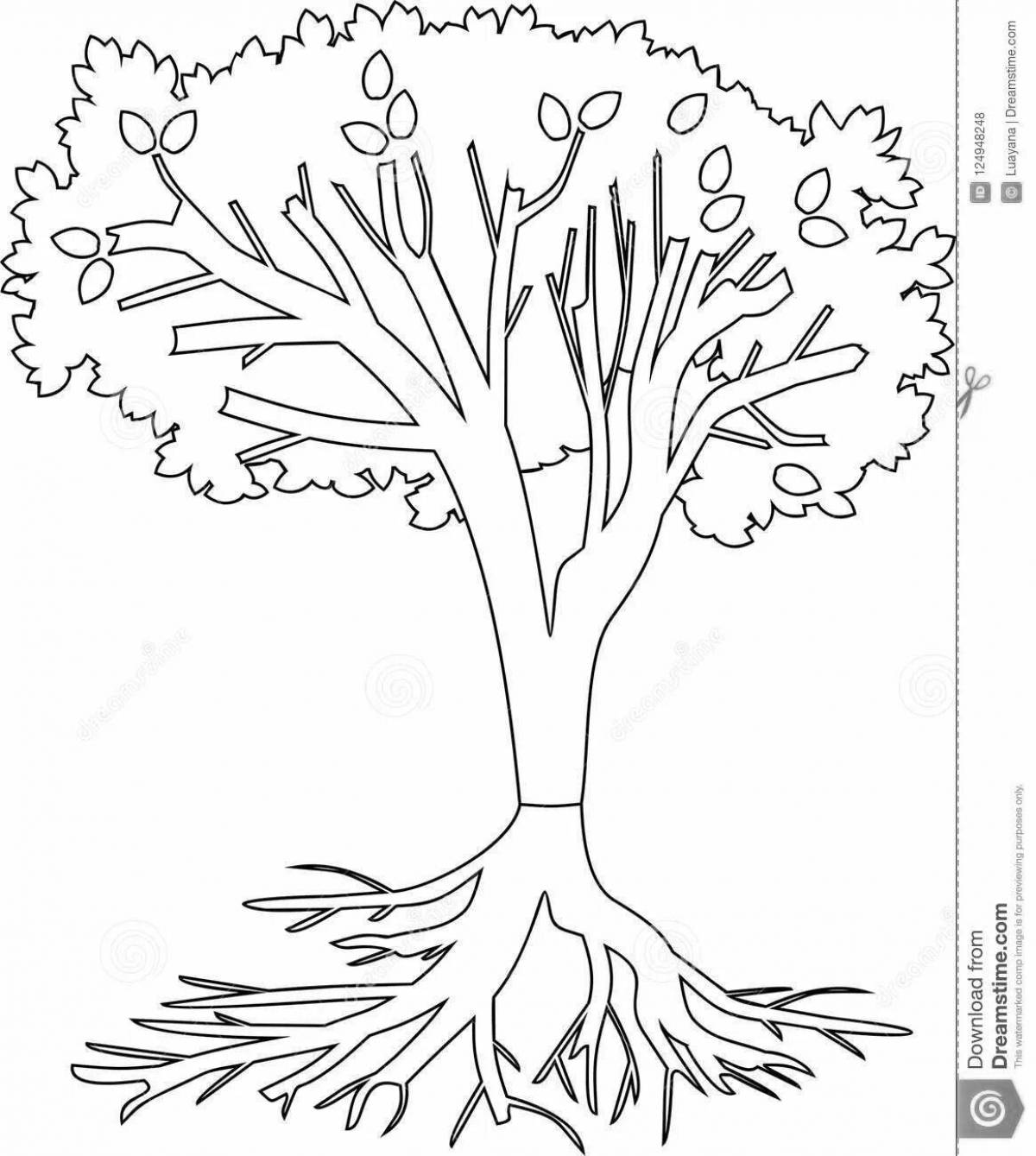 Изысканная раскраска дерево с корнями