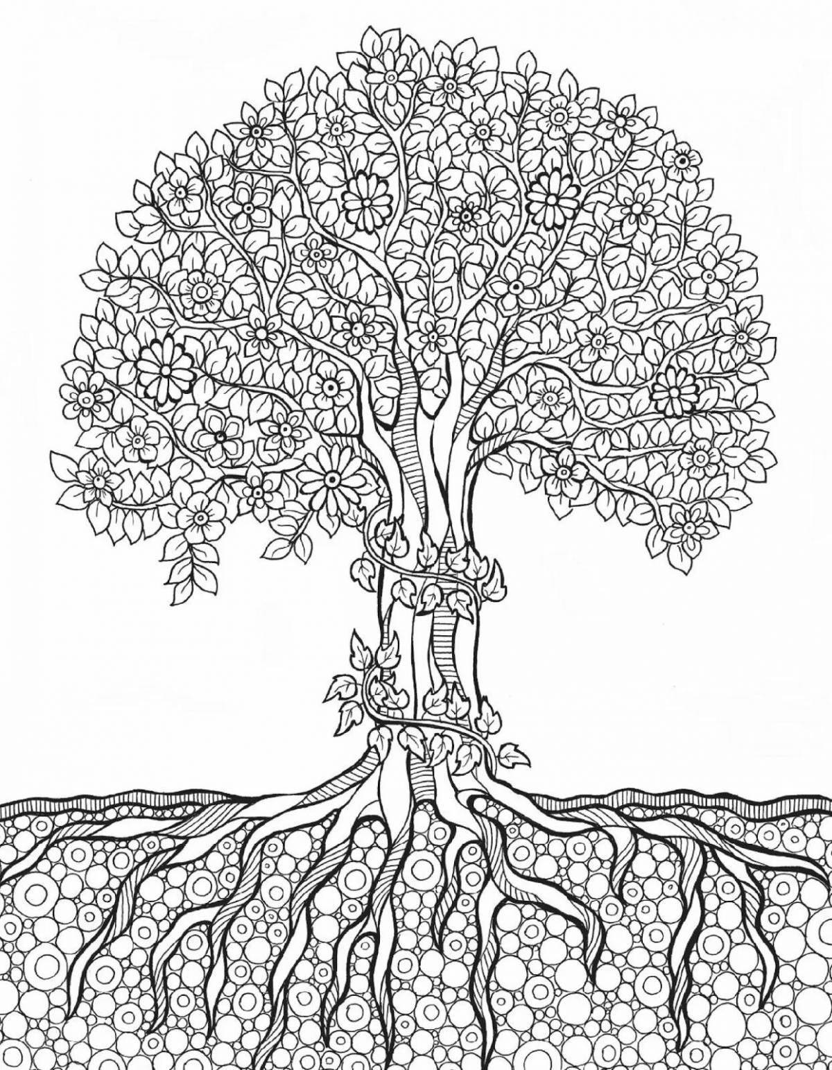 Элегантная раскраска дерево с корнями