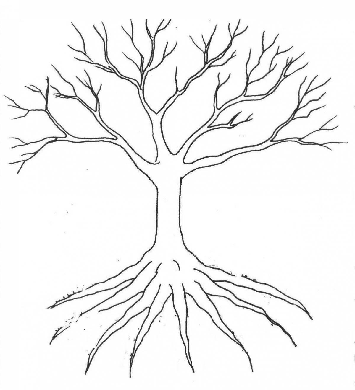 Внушительное дерево раскраски с корнями