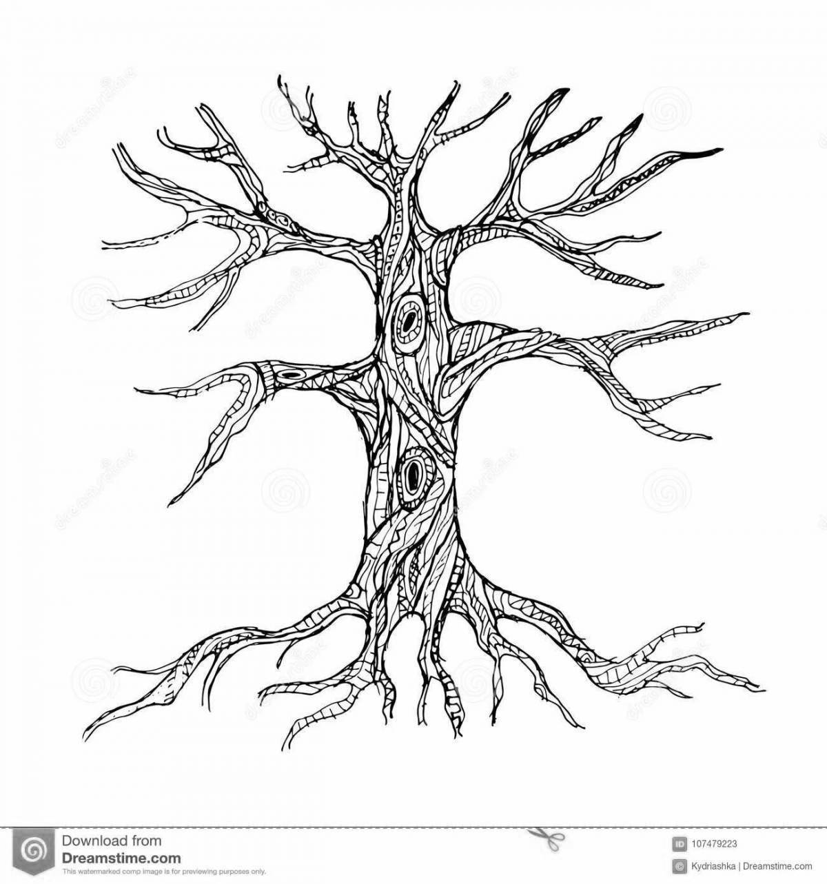 Грандиозная раскраска дерево с корнями