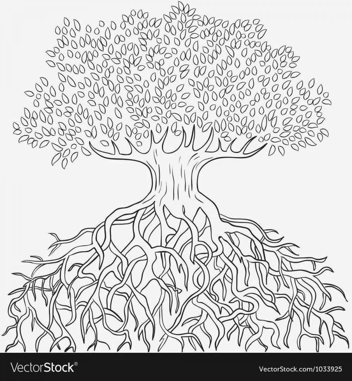 Ослепительная раскраска дерево с корнями